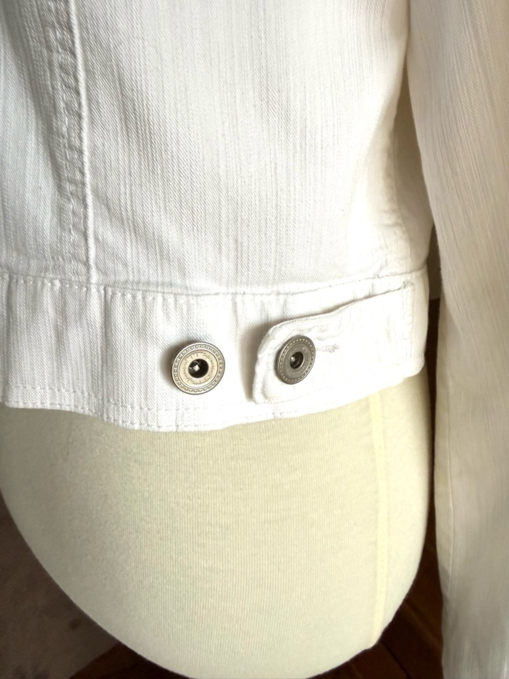 Vintage Tapemeasure by Anthropology Cropped White Jean Jacket - Picture 11 of 16